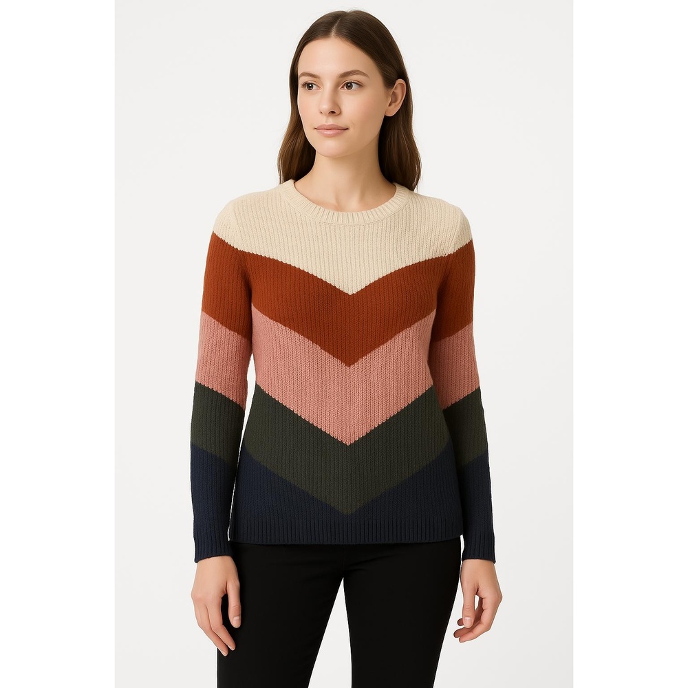 NWT AGB Multicolored Chevron Color Block Longsleeve‎ Crew Neck Sweater Small